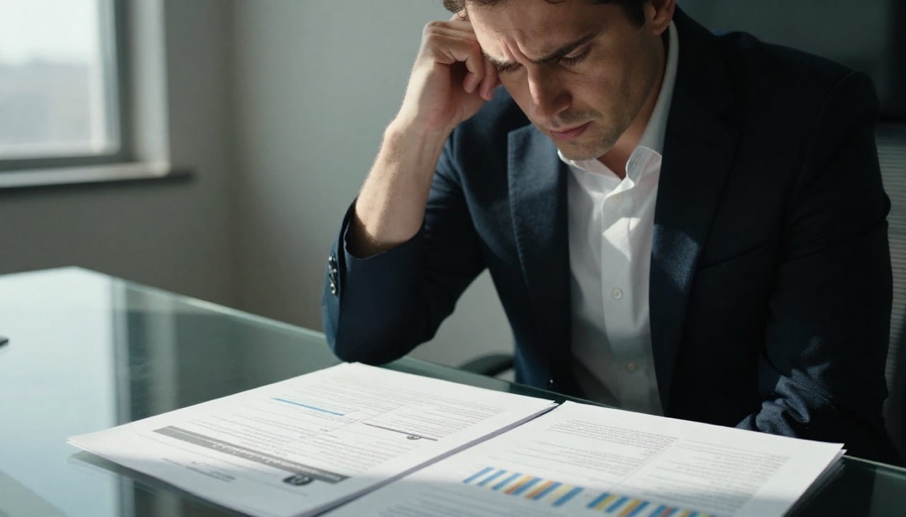 Sales Manager reviewing hiring documents Large