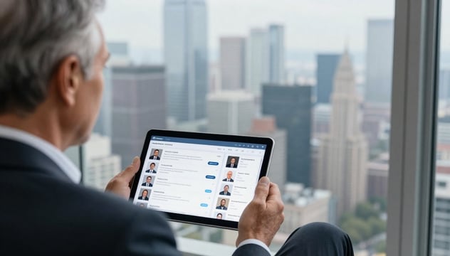 a-senior-executive-overlooking-city-skyline-through tablet Large